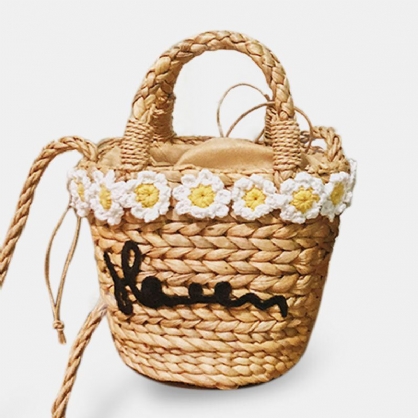 Las Mujeres Viajan Daisy Beach Weave Straw Crossbody Bag Bucket Bag