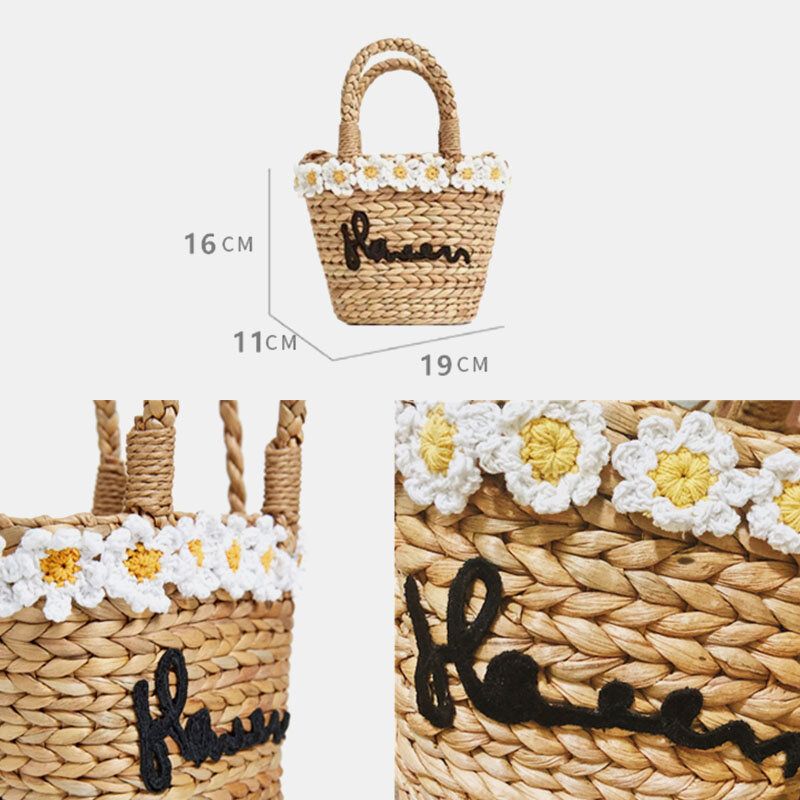 Las Mujeres Viajan Daisy Beach Weave Straw Crossbody Bag Bucket Bag