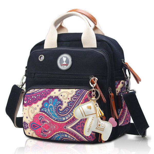 Mochila Con Estampado Multifuncional De Lona Para Mujer