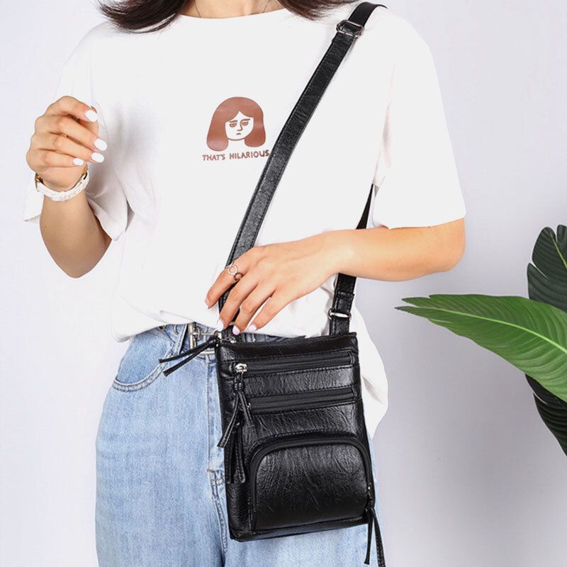 Mujer De Piel Sintética Retro Simple Suave Multibolsillos Bolso De Teléfono De 6.3 Pulgadas Bolso Bandolera Bolso Bandolera