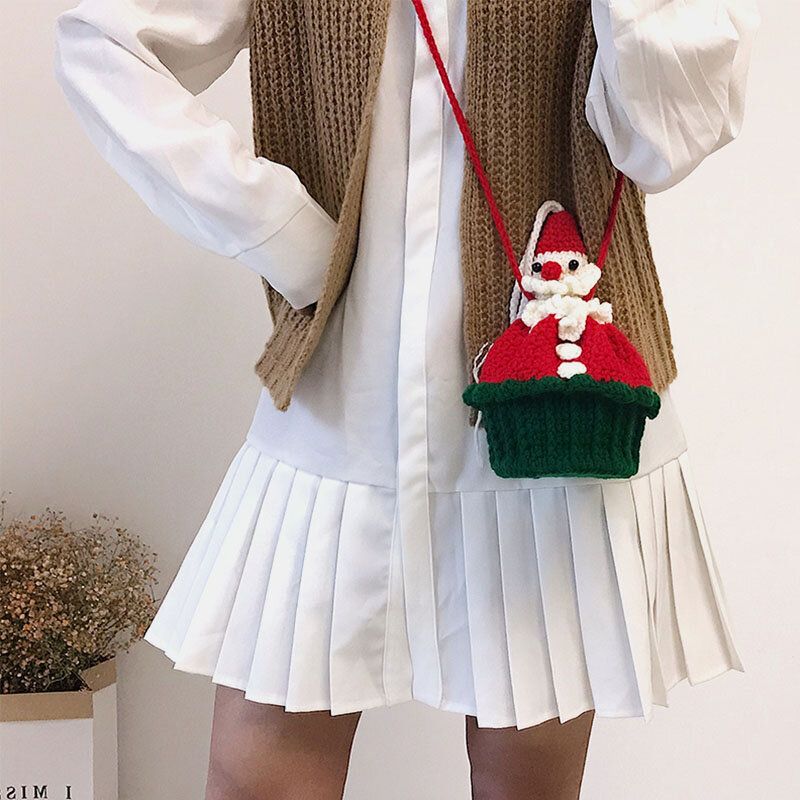 Mujeres Algodón Hecho A Mano Navidad Patrón Festivo Casual Bolso Bandolera Creativo Bolso Para Teléfono