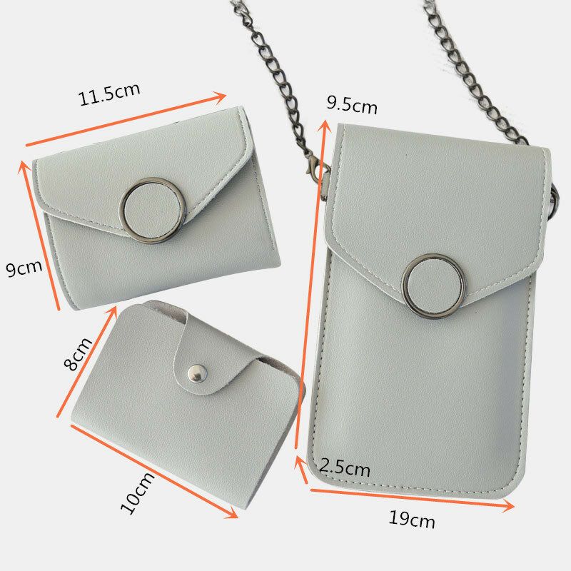 Mujeres Casual 3pcs Pantalla Táctil 6.3 Pulgadas Bolso Bandolera De Teléfono Con Cadena Sólida