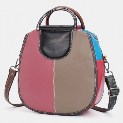 Mujeres Círculo Bolso De Cuero Genuino Patchwork Bolso Bandolera Bolso Bandolera