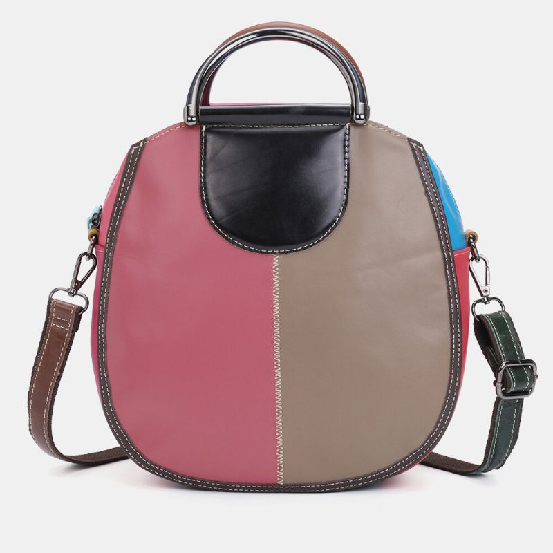 Mujeres Círculo Bolso De Cuero Genuino Patchwork Bolso Bandolera Bolso Bandolera