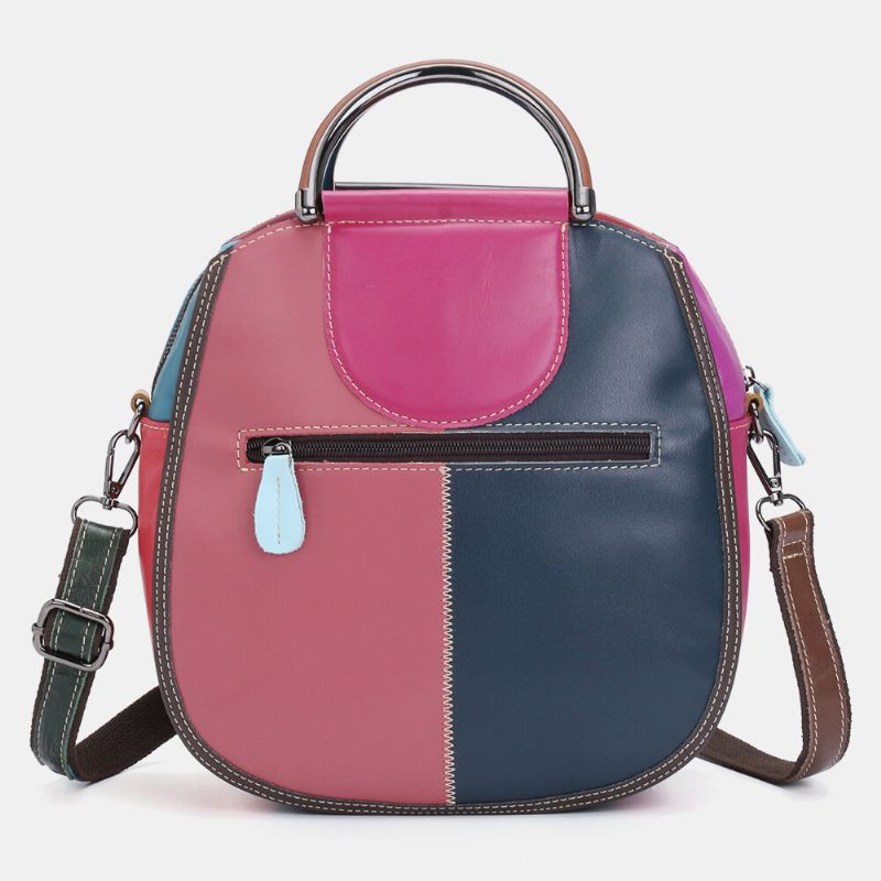 Mujeres Círculo Bolso De Cuero Genuino Patchwork Bolso Bandolera Bolso Bandolera