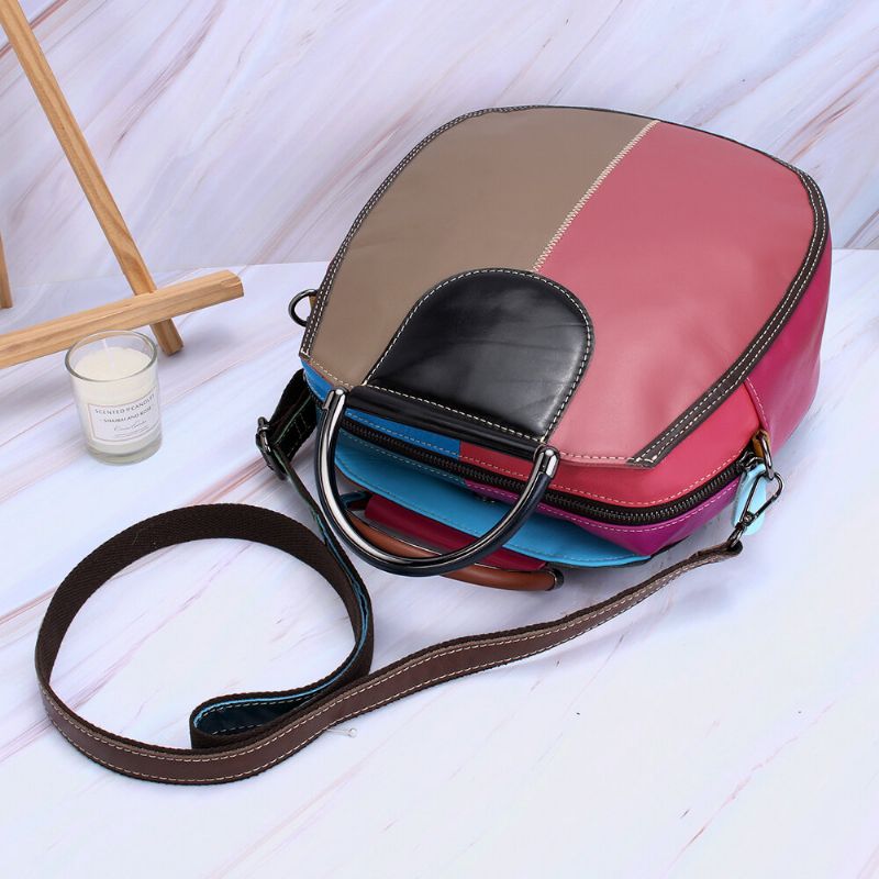 Mujeres Círculo Bolso De Cuero Genuino Patchwork Bolso Bandolera Bolso Bandolera