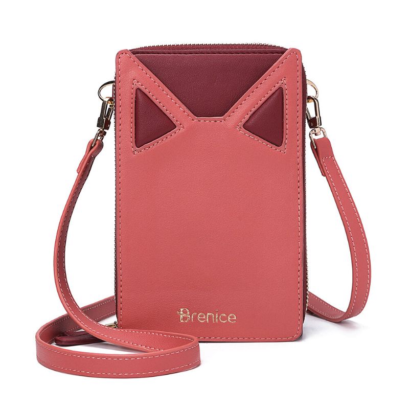 Mujeres Cute Cat Ears Ranuras Para Tarjetas Bolsa Para Teléfono Bolso Bandolera