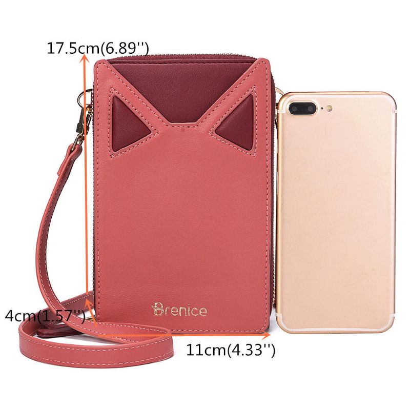 Mujeres Cute Cat Ears Ranuras Para Tarjetas Bolsa Para Teléfono Bolso Bandolera