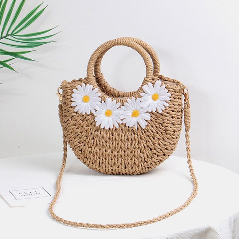 Mujeres Daisy Travel Summer Beach Bolso De Paja Bolso Bandolera Bolso Bandolera