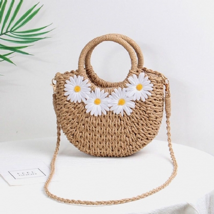 Mujeres Daisy Travel Summer Beach Bolso De Paja Bolso Bandolera Bolso Bandolera