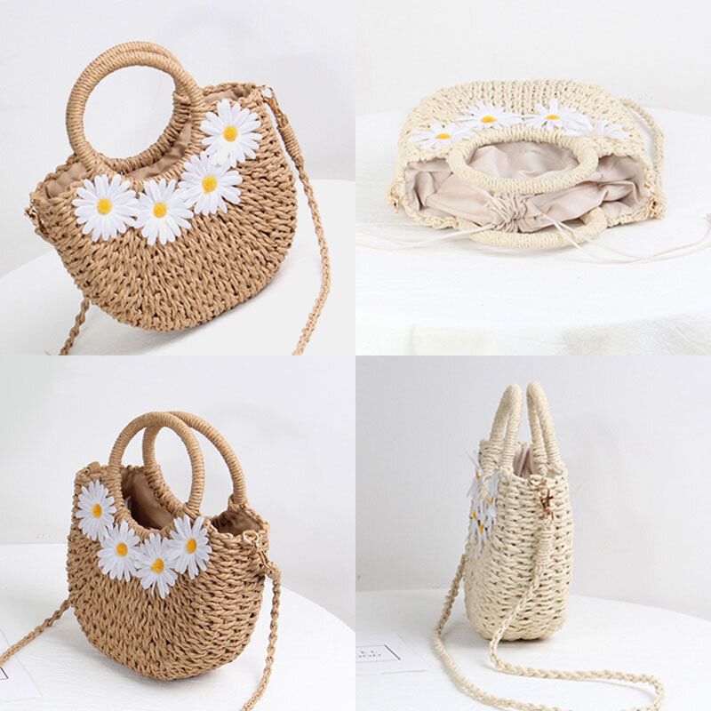 Mujeres Daisy Travel Summer Beach Bolso De Paja Bolso Bandolera Bolso Bandolera