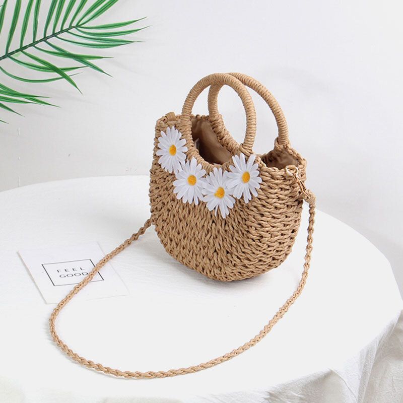 Mujeres Daisy Travel Summer Beach Bolso De Paja Bolso Bandolera Bolso Bandolera