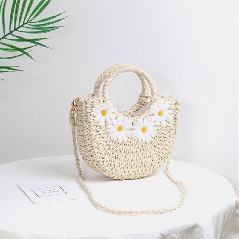 Mujeres Daisy Travel Summer Beach Bolso De Paja Bolso Bandolera Bolso Bandolera