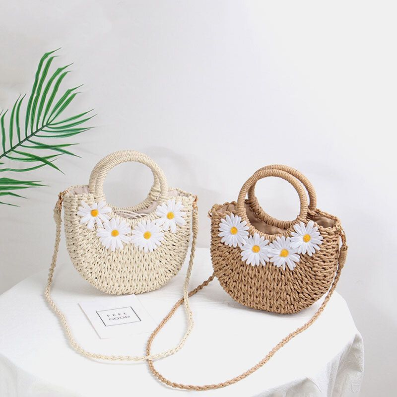 Mujeres Daisy Travel Summer Beach Bolso De Paja Bolso Bandolera Bolso Bandolera