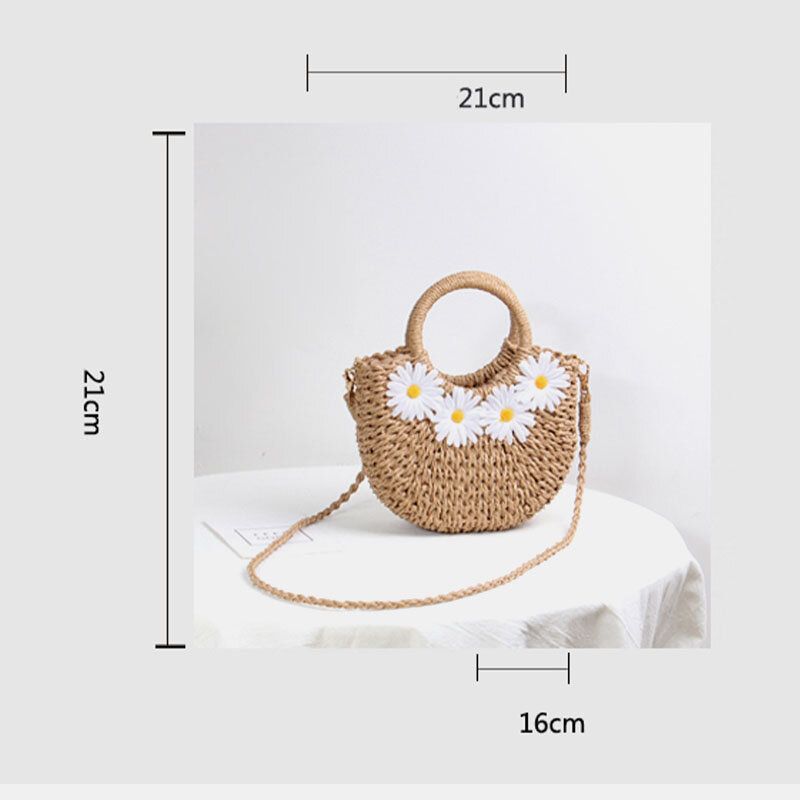 Mujeres Daisy Travel Summer Beach Bolso De Paja Bolso Bandolera Bolso Bandolera