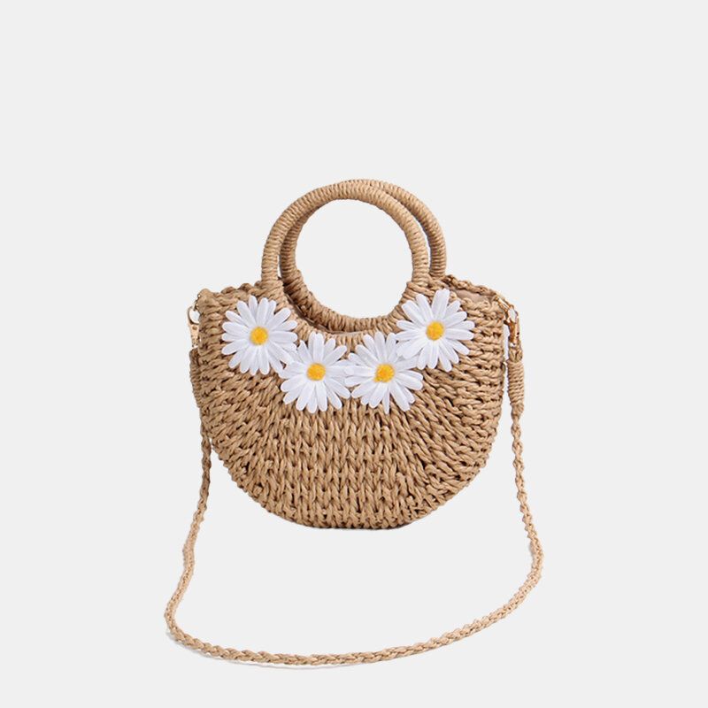 Mujeres Daisy Travel Summer Beach Bolso De Paja Bolso Bandolera Bolso Bandolera