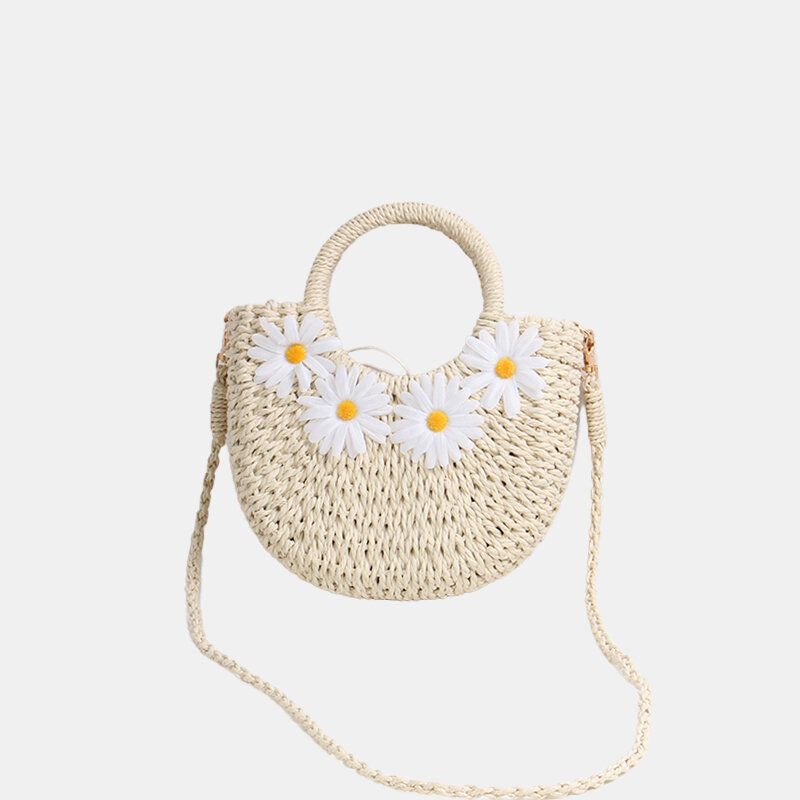 Mujeres Daisy Travel Summer Beach Bolso De Paja Bolso Bandolera Bolso Bandolera