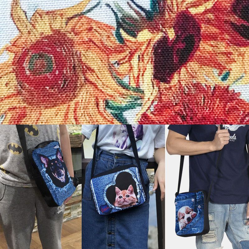 Mujeres Denim 3d Animal Tridihombreional Dibujos Animados Creativos Impresión Linda Gato Casual Bolsa De Teléfono Bolso De Cintura Bolso Bandolera