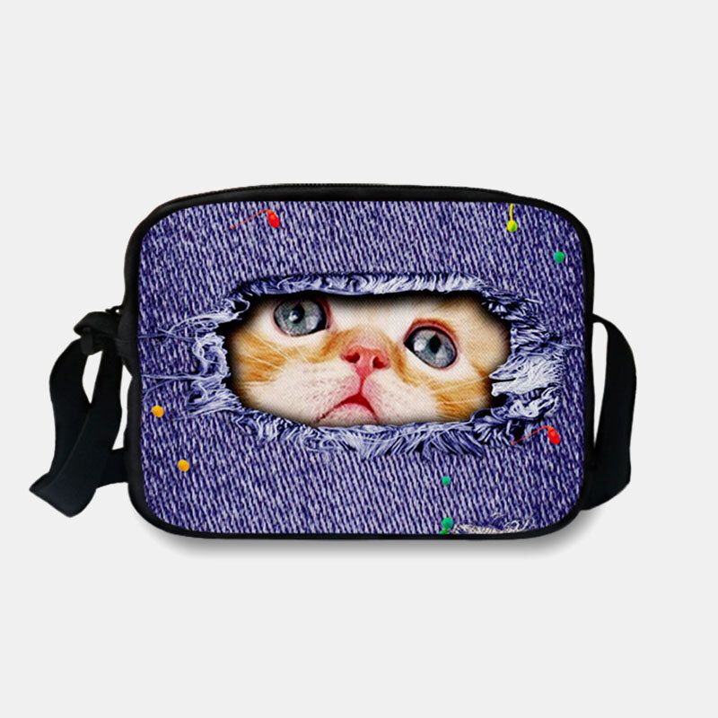 Mujeres Denim 3d Animal Tridihombreional Dibujos Animados Creativos Impresión Linda Gato Casual Bolsa De Teléfono Bolso De Cintura Bolso Bandolera