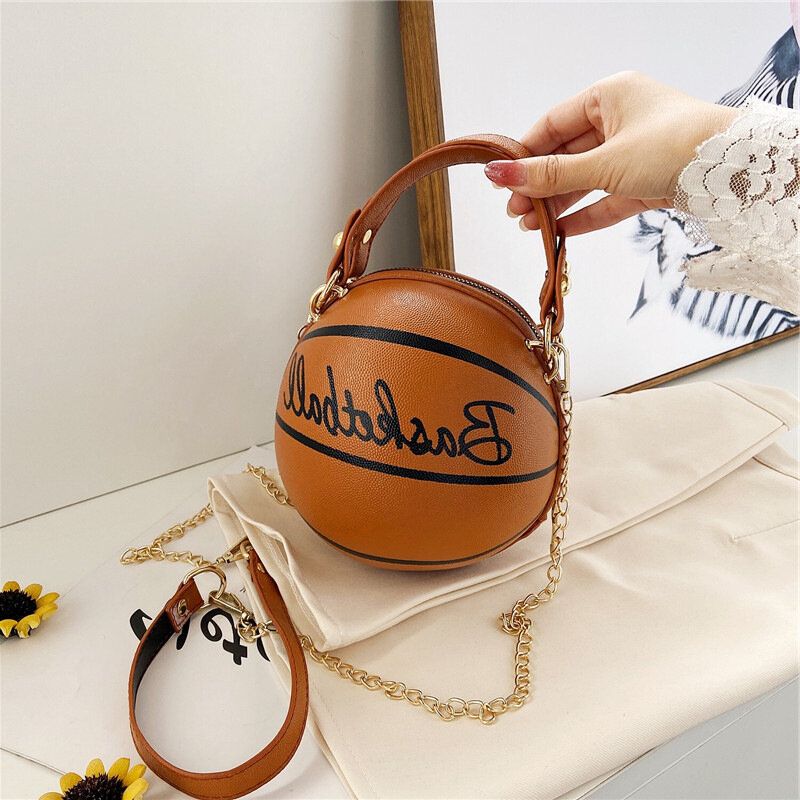 Mujeres Diseño Único Baloncesto Fútbol Aspecto Mini Bolso Redondo Bolso Colgante Moda Bolso De Hombro Ajustable Bolso Cruzado