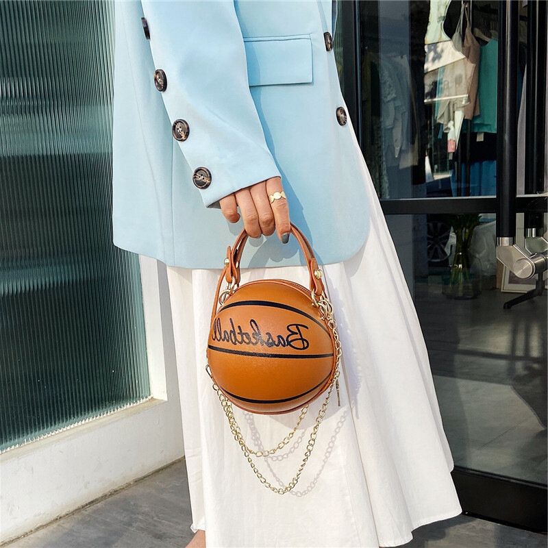 Mujeres Diseño Único Baloncesto Fútbol Aspecto Mini Bolso Redondo Bolso Colgante Moda Bolso De Hombro Ajustable Bolso Cruzado