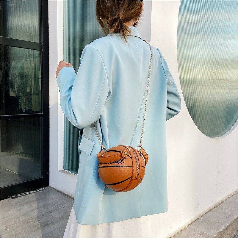 Mujeres Diseño Único Baloncesto Fútbol Aspecto Mini Bolso Redondo Bolso Colgante Moda Bolso De Hombro Ajustable Bolso Cruzado