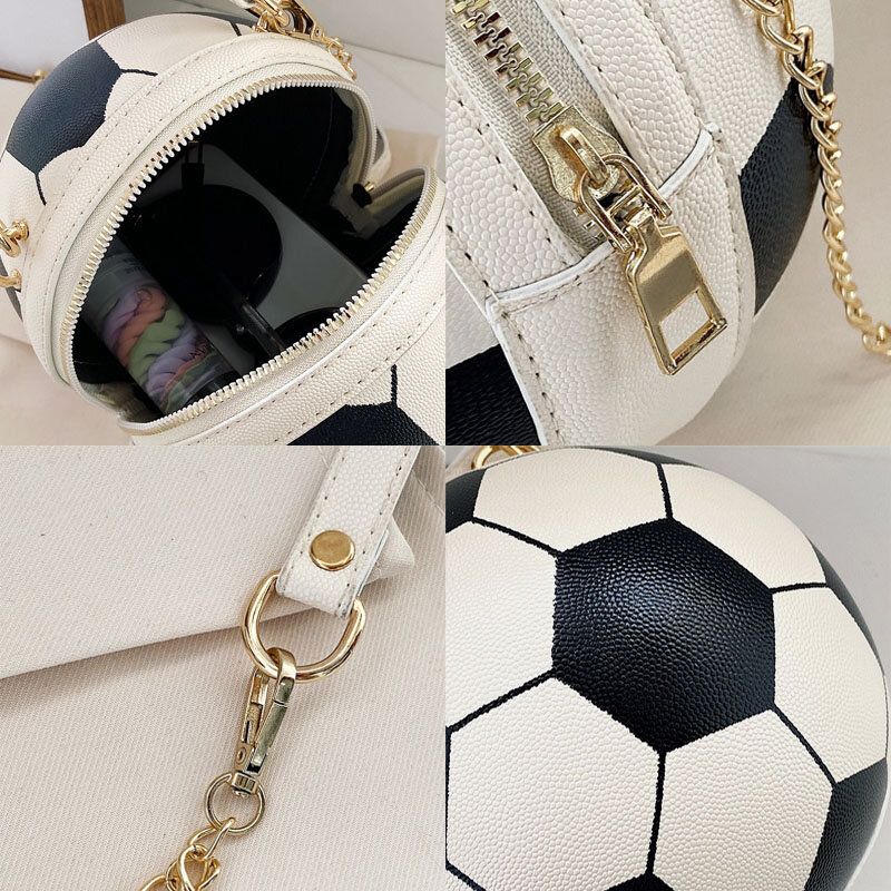 Mujeres Diseño Único Baloncesto Fútbol Aspecto Mini Bolso Redondo Bolso Colgante Moda Bolso De Hombro Ajustable Bolso Cruzado