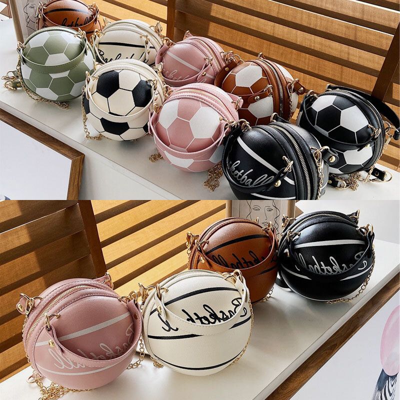 Mujeres Diseño Único Baloncesto Fútbol Aspecto Mini Bolso Redondo Bolso Colgante Moda Bolso De Hombro Ajustable Bolso Cruzado