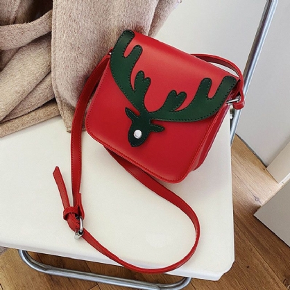 Mujeres Faux Leather Contrast Color Christmas Elk Pattern Bolso Cuadrado Pequeño Bolso Bandolera Bolso Bandolera