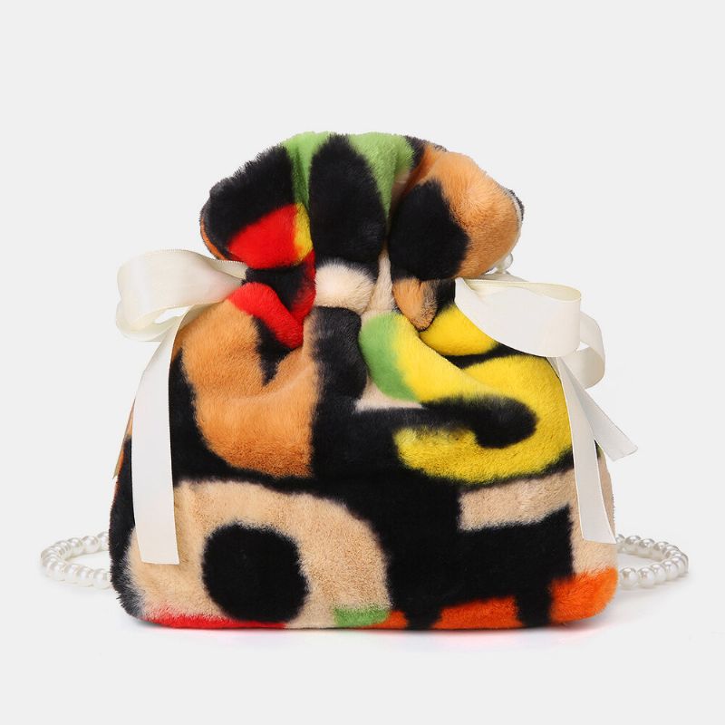 Mujeres Felpa Tie-dye Patchwork Perla Bowknot Cadena Bolso Bandolera Bolso Bandolera