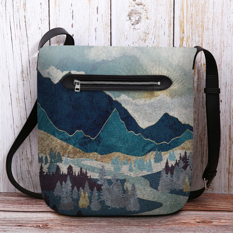 Mujeres Felt Ladies Mountain Treetop Print Pattern Multi-carry Personalidad Bolsa De Hombro Crossbody Bag