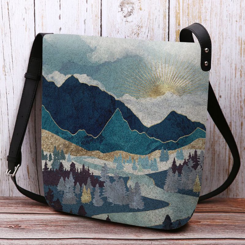 Mujeres Felt Ladies Mountain Treetop Print Pattern Multi-carry Personalidad Bolsa De Hombro Crossbody Bag