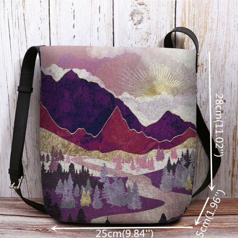 Mujeres Felt Ladies Mountain Treetop Print Pattern Multi-carry Personalidad Bolsa De Hombro Crossbody Bag