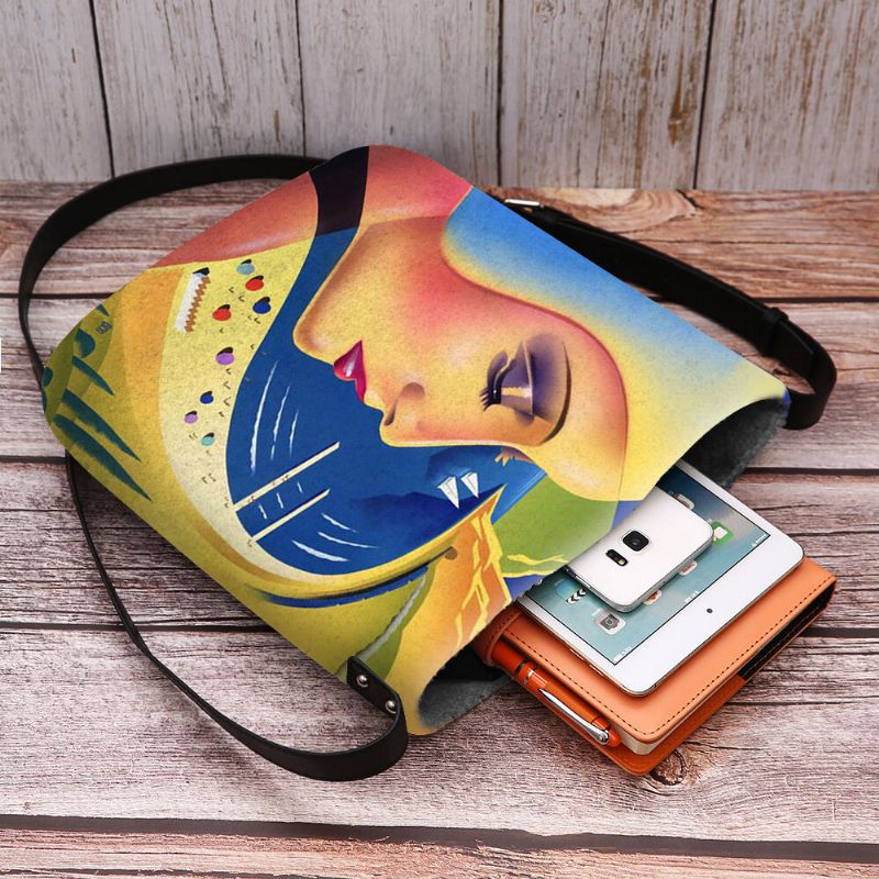 Mujeres Fieltro Arte Pintura Figura De Dibujos Animados Imprimir Personalidad Bolso Bandolera Bolso Bandolera