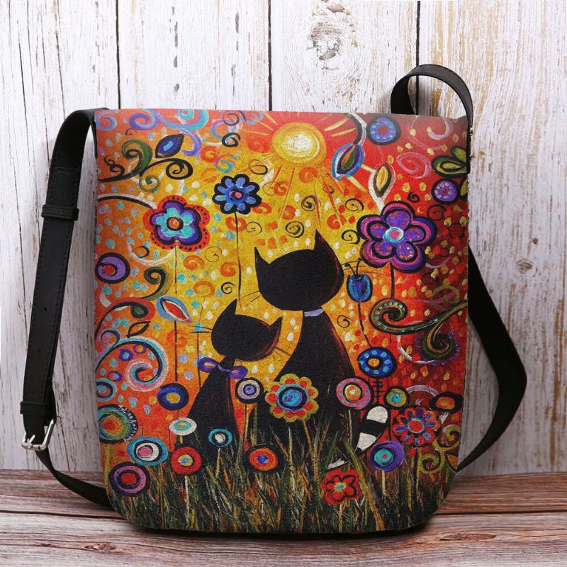 Mujeres Fieltro Casual Dibujos Animados Enamorados Gatos Vista Posterior Patrón Floral Bolso Bandolera Bolso Bandolera