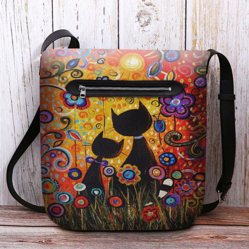 Mujeres Fieltro Casual Dibujos Animados Enamorados Gatos Vista Posterior Patrón Floral Bolso Bandolera Bolso Bandolera