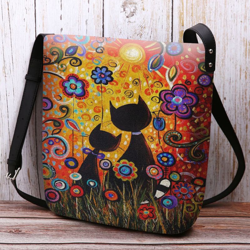 Mujeres Fieltro Casual Dibujos Animados Enamorados Gatos Vista Posterior Patrón Floral Bolso Bandolera Bolso Bandolera