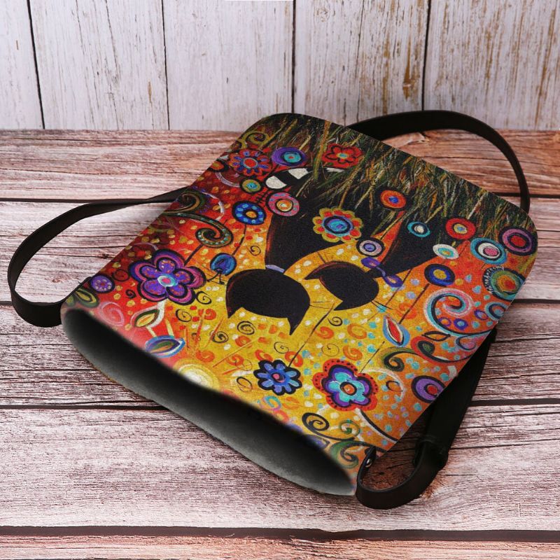 Mujeres Fieltro Casual Dibujos Animados Enamorados Gatos Vista Posterior Patrón Floral Bolso Bandolera Bolso Bandolera