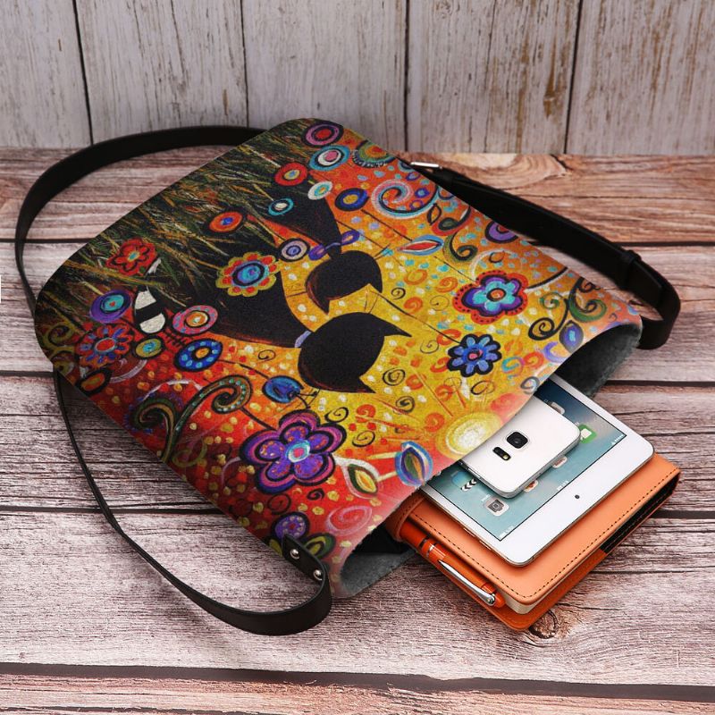 Mujeres Fieltro Casual Dibujos Animados Enamorados Gatos Vista Posterior Patrón Floral Bolso Bandolera Bolso Bandolera