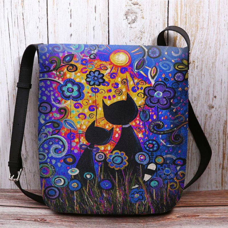 Mujeres Fieltro Casual Dibujos Animados Enamorados Gatos Vista Posterior Patrón Floral Bolso Bandolera Bolso Bandolera