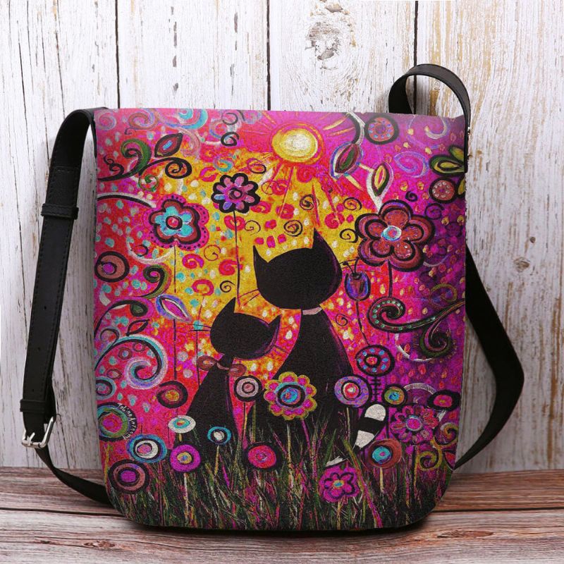 Mujeres Fieltro Casual Dibujos Animados Enamorados Gatos Vista Posterior Patrón Floral Bolso Bandolera Bolso Bandolera