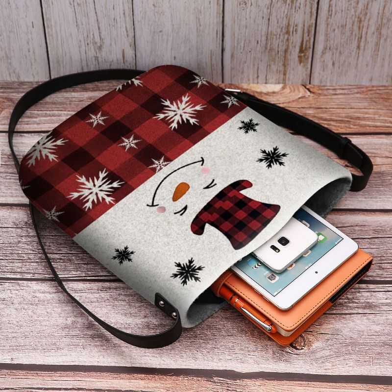 Mujeres Fieltro Casual Dibujos Animados Festivo Navidad Muñeco De Nieve Patrón De Copo De Nieve Bolso Bandolera Bolso Bandolera