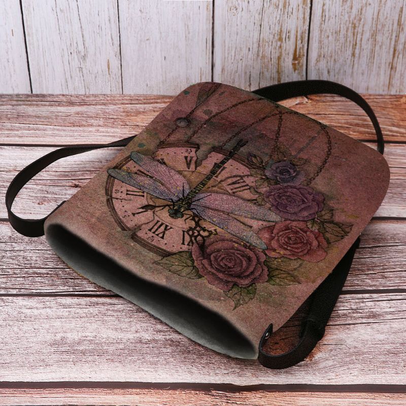 Mujeres Fieltro Casual Vintage 3d Libélula Patrón De Impresión De Flores Bolso Bandolera Bolso Bandolera