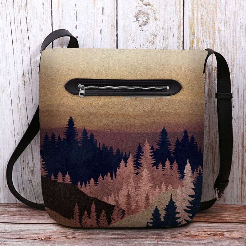 Mujeres Fieltro Damas Montaña Patrón De Impresión De Copa De Árbol Multi-carry Personalidad Bolso Bandolera Bolso Bandolera