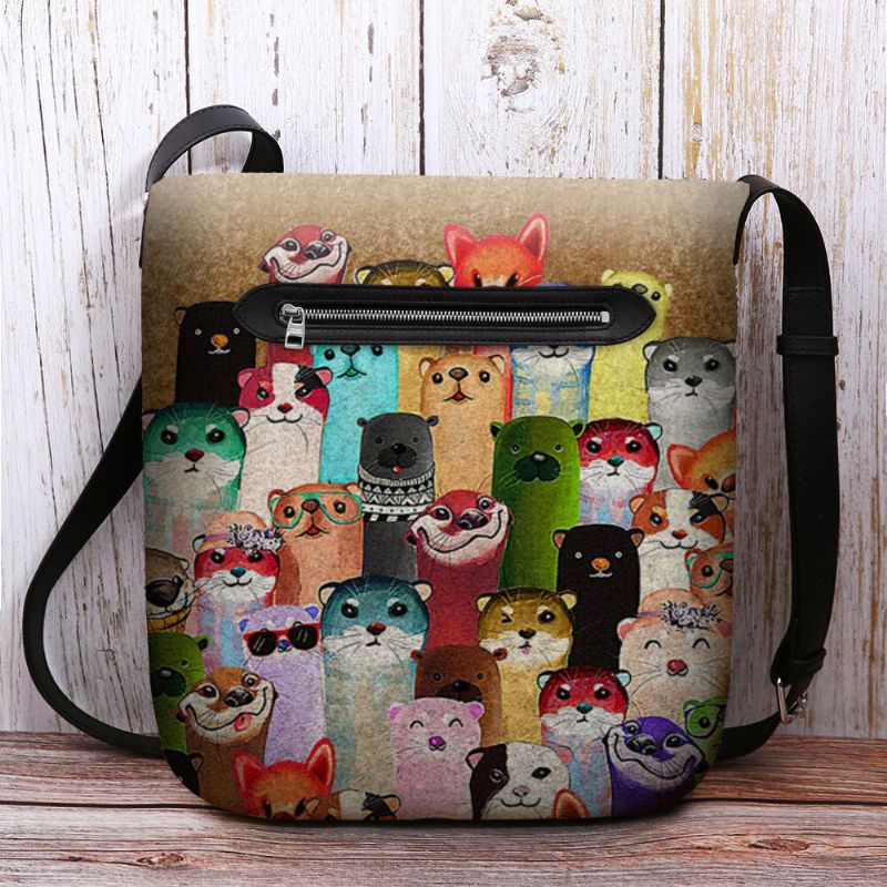 Mujeres Fieltro Dibujos Animados Lindo Patrón De Lunares Coloridos Multi-carry Crossbody Bag Bandolera