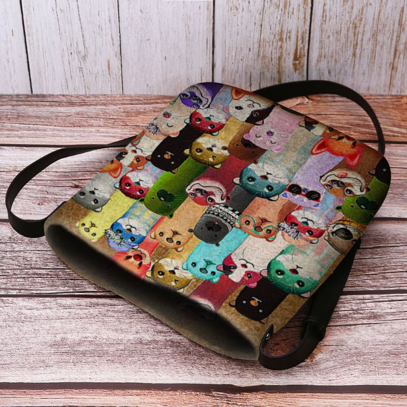 Mujeres Fieltro Dibujos Animados Lindo Patrón De Lunares Coloridos Multi-carry Crossbody Bag Bandolera