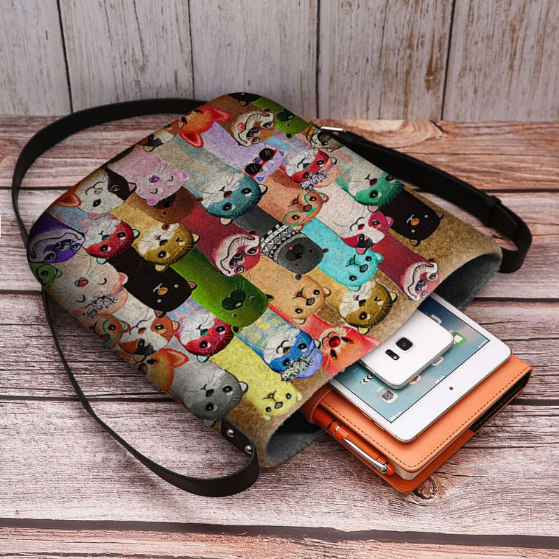 Mujeres Fieltro Dibujos Animados Lindo Patrón De Lunares Coloridos Multi-carry Crossbody Bag Bandolera