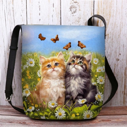 Mujeres Fieltro Estilo Rural Gatos De Dibujos Animados Imprimir Personalidad Bolso Bandolera Bolso Bandolera