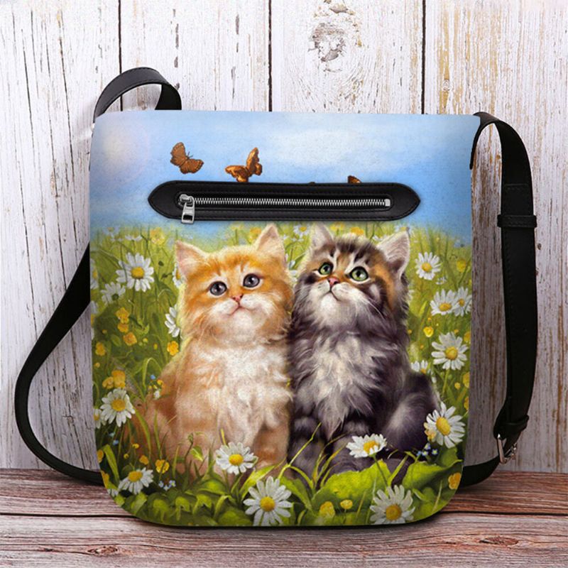 Mujeres Fieltro Estilo Rural Gatos De Dibujos Animados Imprimir Personalidad Bolso Bandolera Bolso Bandolera