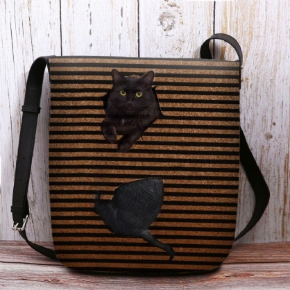 Mujeres Fieltro Lindo Casual 3d Dibujos Animados Gato Rayas Patrón Bandolera Bolso Bandolera